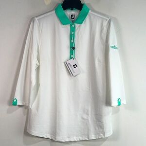 FootJoy 3/4 Sleeve Golf Polo, Size XL - White/Jade Stone Women's